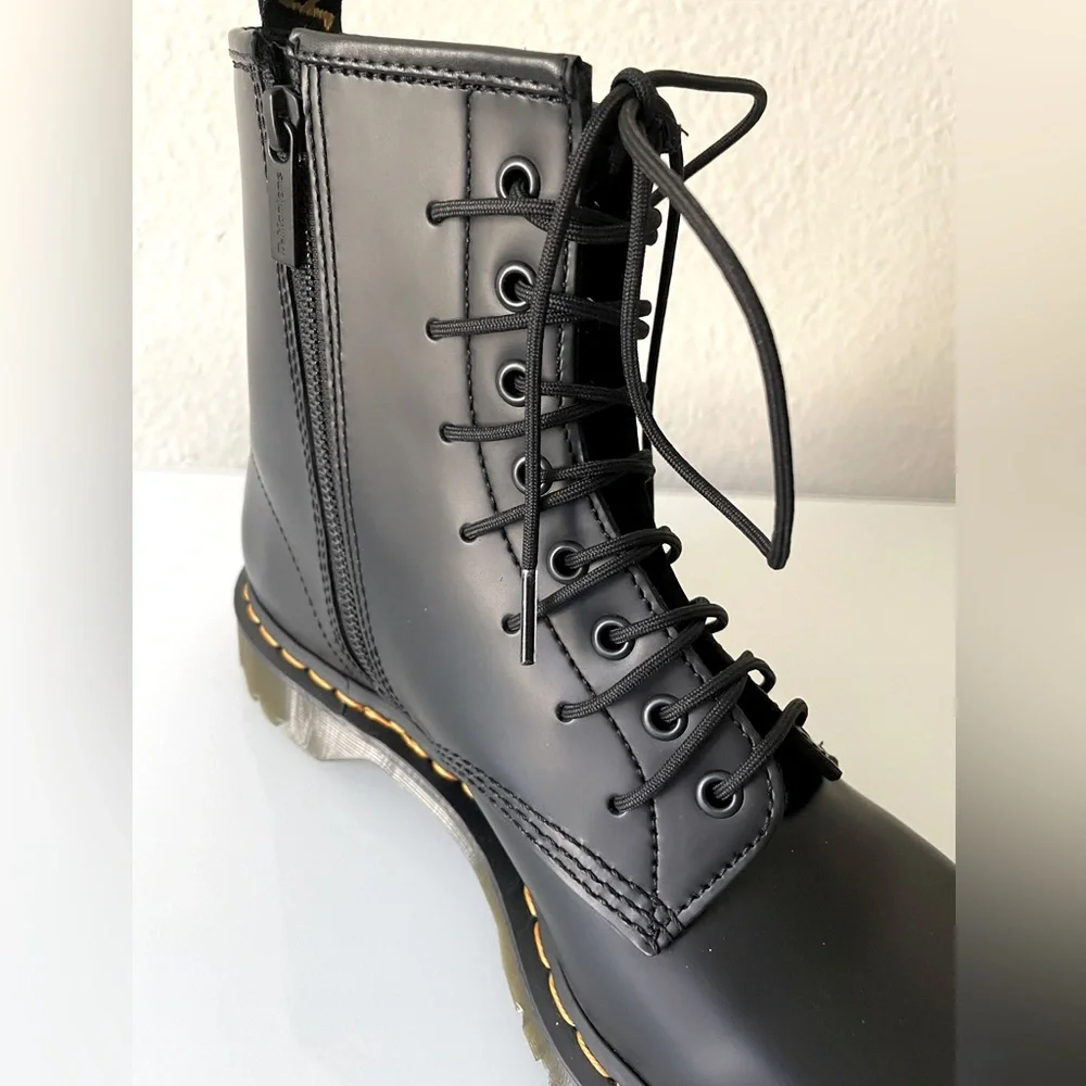 DR MARTENS 1460 Extreme Laces Polished Smooth Leather Black Boots - Picture 3 of 16